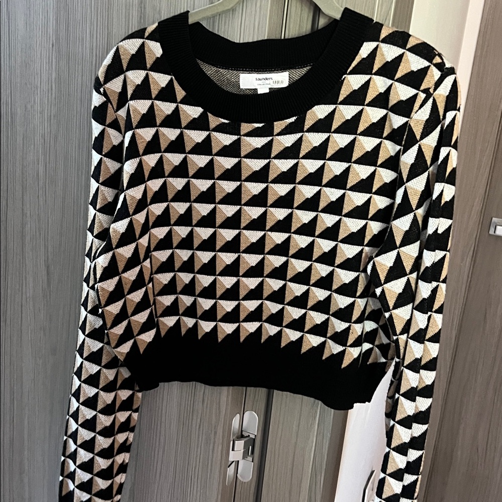 $225 Saunders Graphic Pattern Cropped Sweater Xl - image 3